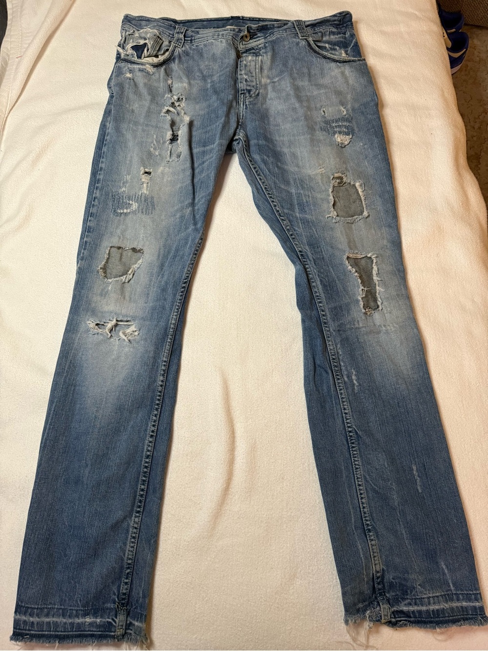 Zara Light Blue Distressed Slim Straight Jeans